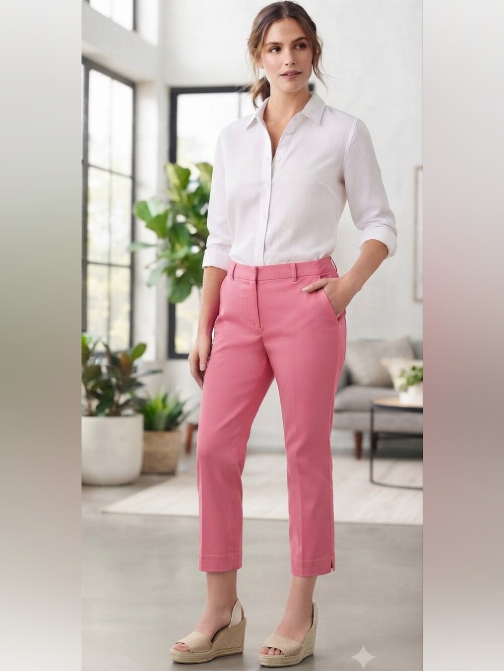 Foxcroft Salmon Pink Cropped Pants Size 10